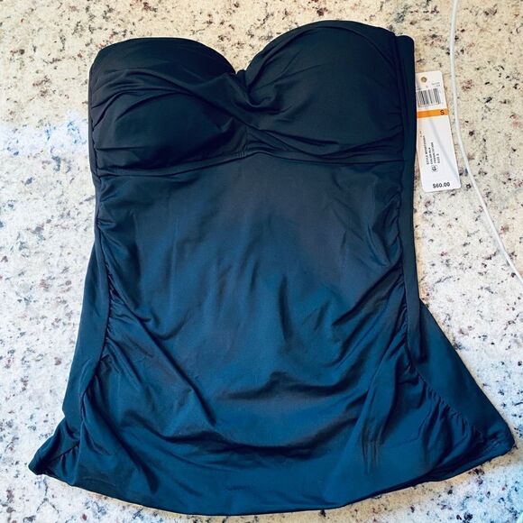 Anne Cole Women's Solid Twist Front Shirred Bandeau Tankini Swim Top ONLY - Picture 3 of 7